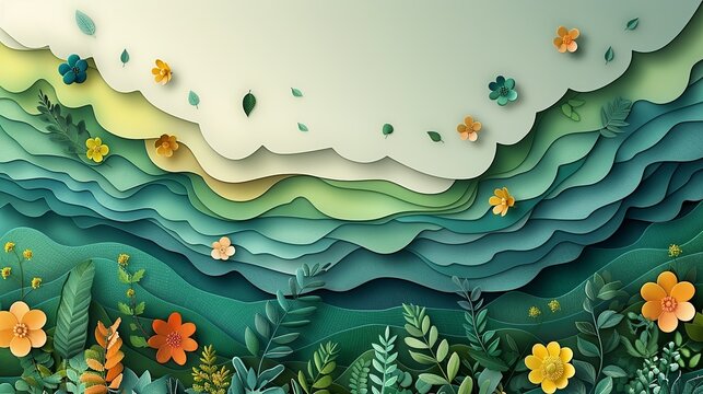 Colorful abstract background with organic patterns in green and blue tones perfect for environmental project presentations Illustration Flat Color, Clip Art Style , Minimalism,