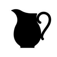 Jug. Pitcher. Black silhouette of typical vessel for drink. Flat vector shape for stencil, template, design. Simple and quiet vector illustration