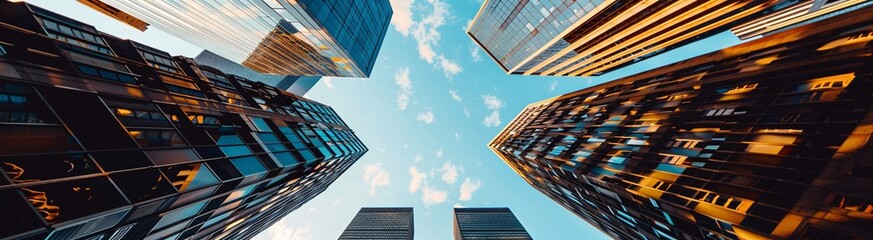 looking up view of tall buildings