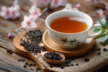 A Serene Tea Moment: Black Tea in a Beautiful Cup Surrounded by Nature