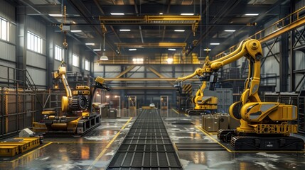 Industrial warehouse with advanced robotic machinery