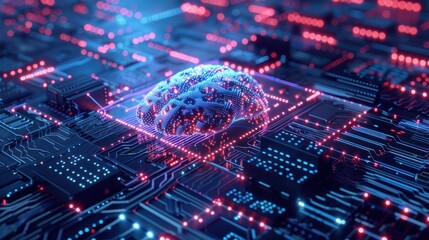 Fototapeta premium Neural circuit and electronic cyber brain in a quantum computing system, artificial intelligence technology, biotechnology and machine learning concept