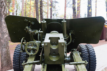 Soviet artillery gun cannon. The back of an artillery piece.