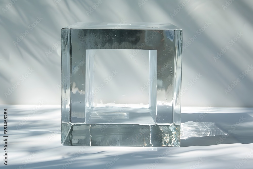 Poster elegant transparent cube with soft shadows