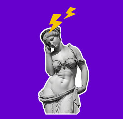 Obraz premium Pop Art greece modern face modern Punk y2k collage element. Antique statue girl Concept of the idea. Generative AI