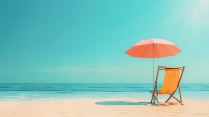 Fototapeta premium Relaxing Beach Scene with Chair and Umbrella