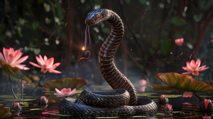 Illustration for nag panchami with a cobra standing upright with lingam