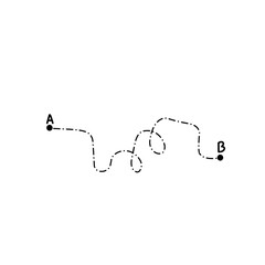 Curved dashed line from A to B start and finish points