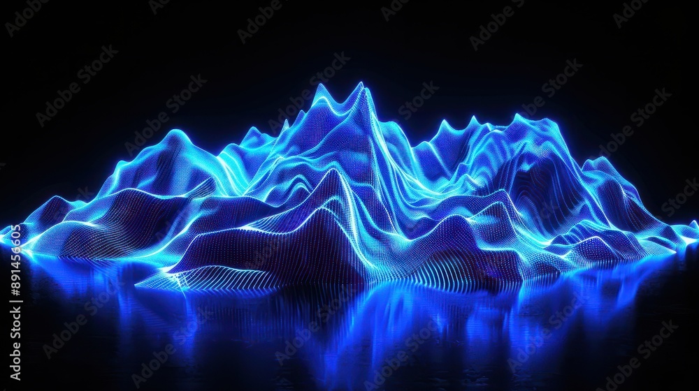 Poster neon waveform, abstract visualization of big data, business graph analysis. 3d sound waves. blue sou