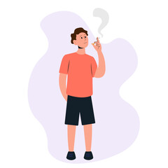Young man smoking a cigarette. Vector illustration