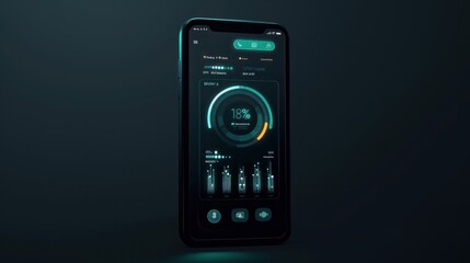 A sleek mobile app interface displaying a personal CO2 footprint tracker, highlighting carbon emissions, reduction tips, and eco-friendly suggestions for a sustainable lifestyle.