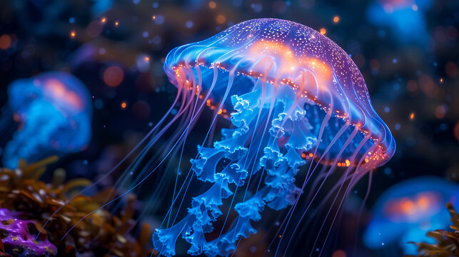 Translucent jellyfish with bioluminescent glow, underwater wildlife