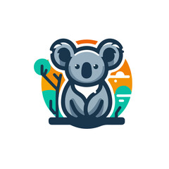 flat vector logo of a koala, logo of a  cute koala