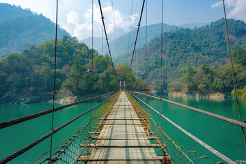 Bridge gracefully arched over tranquil water symbolizing strength and elegance