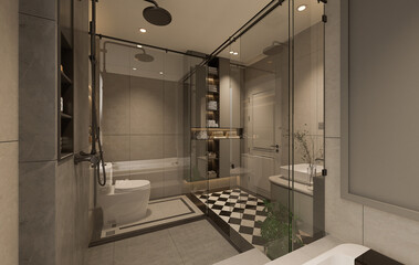 3D Rendering modern master bathroom full scene interior design.  © SUNJIARCHITECTURE777