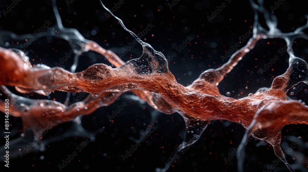 Poster the image depicts a fluid red strand characterized by dynamic forms and abstract motion, capturing t