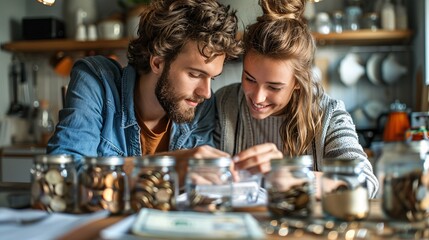 Fototapeta premium Couple Saving Money Together
