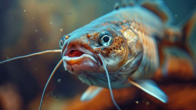 Close-Up Macro Shot of a cory catfish, for Nature Photography, Underwater Exploration. Background Wallpaper.