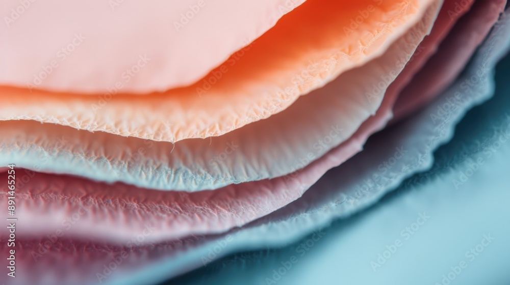 Poster a detailed close-up of colorful, soft paper layers stacked together creating a visually appealing ab