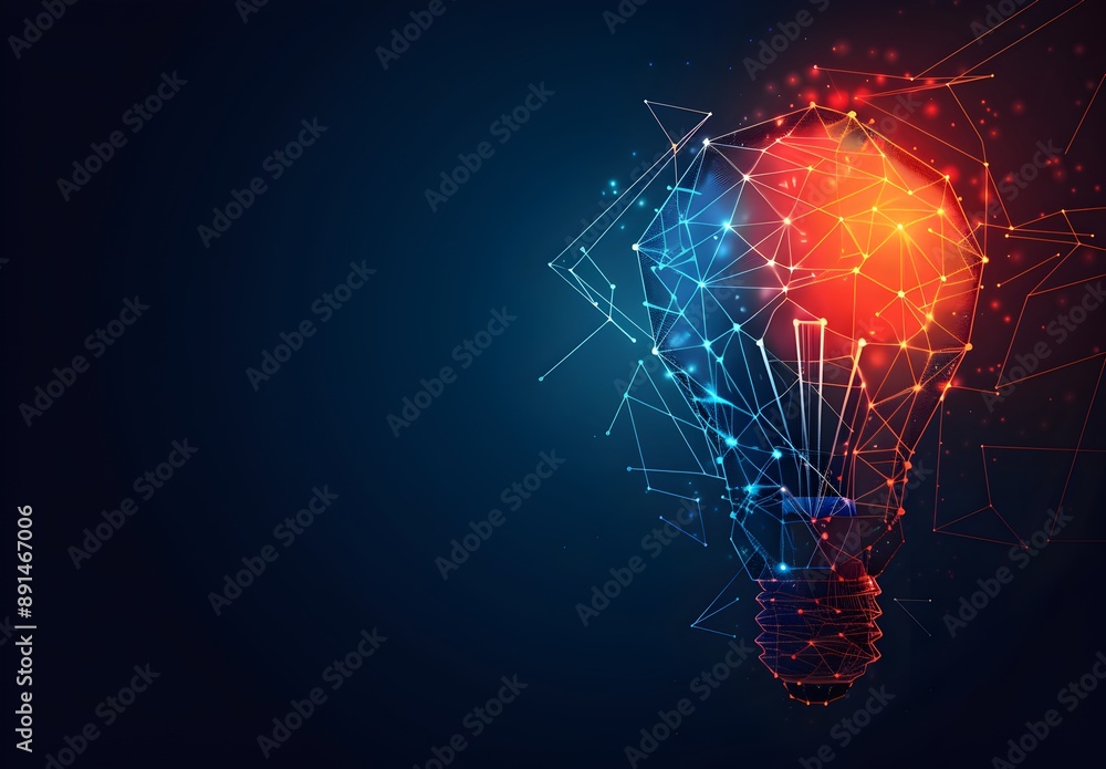 Aufkleber abstract light bulb made of glowing lines on dark background, concept for innovation and idea in tec