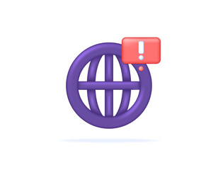 dangerous and suspicious website concept. notification or warning if the website is unsafe. illustration of website symbols and warning signs. symbol or icon. minimalist 3d style design. graphic