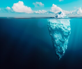 Iceberg Revealing Above and Below Water Perspectives. Iceberg illusion creative idea copy space