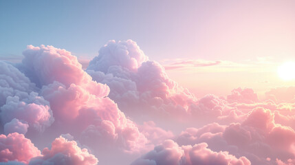 The sky is filled with pink clouds and the sun is shining brightly