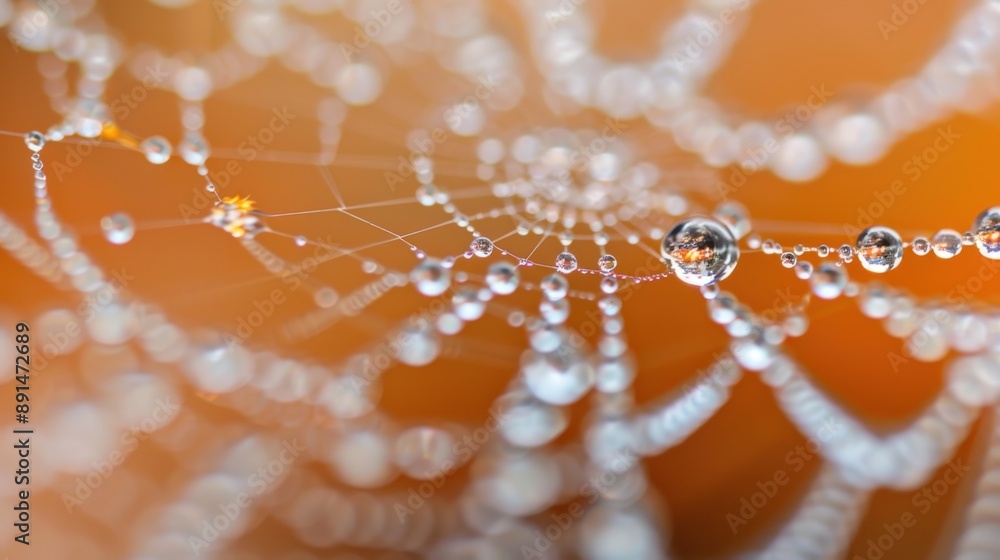 Aufkleber a stunning macro shot of a spider web covered in dew, with bright bokeh effects illuminating the int