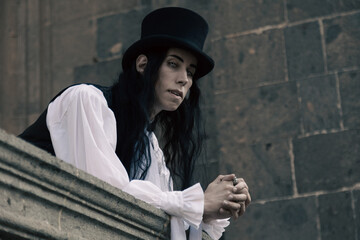 Portrait of Renaissance Vampire in his castle