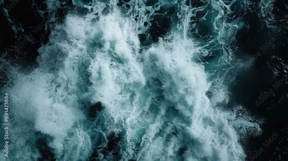 Poster this image captures the turbulent motion of ocean waves in a close-up view, showcasing the intricate