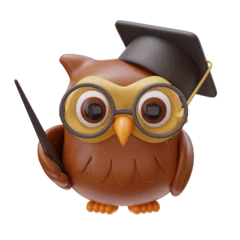 Fotobehang Uiltjes 3D Education Concept Icon. Owl character in glasses and Mortarboard. Clever Bird Icon, education design, symbol of wisdom. Back to school. 3d render illustration  © KetrinDesigner