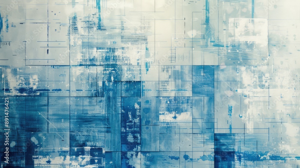 Poster abstract techy background featuring blue and white digital patterns, creating a modern and innovativ