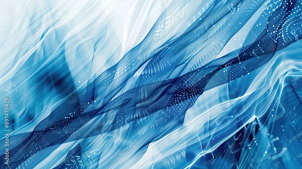 Poster abstract techy background featuring blue and white digital patterns, creating a modern and innovativ