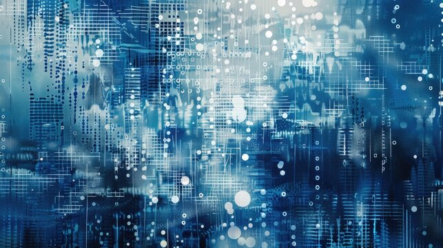 Abstract techy background featuring blue and white digital patterns, creating a futuristic and high-tech look.