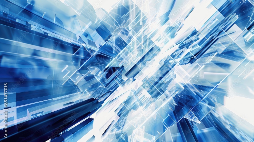 Poster blue and white techy background with digital patterns, ideal for a modern and futuristic design.