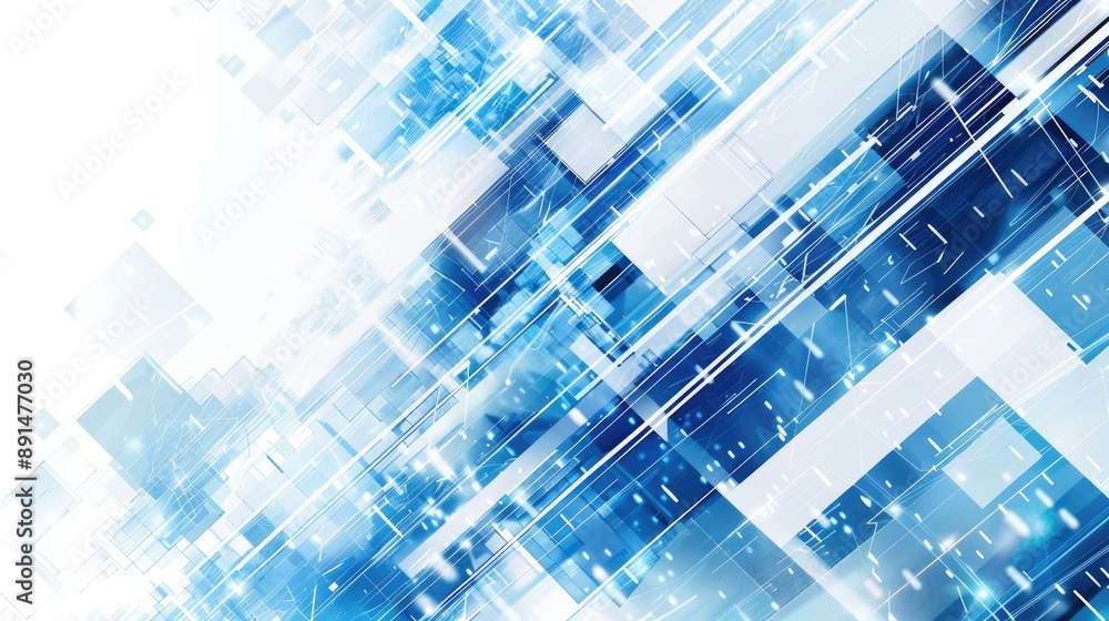 Poster blue and white techy background with digital patterns, ideal for a high-tech and modern design.