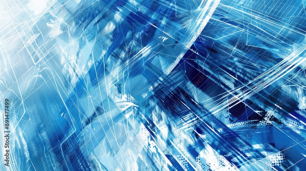Poster blue and white techy background with digital patterns, ideal for a modern and innovative design.