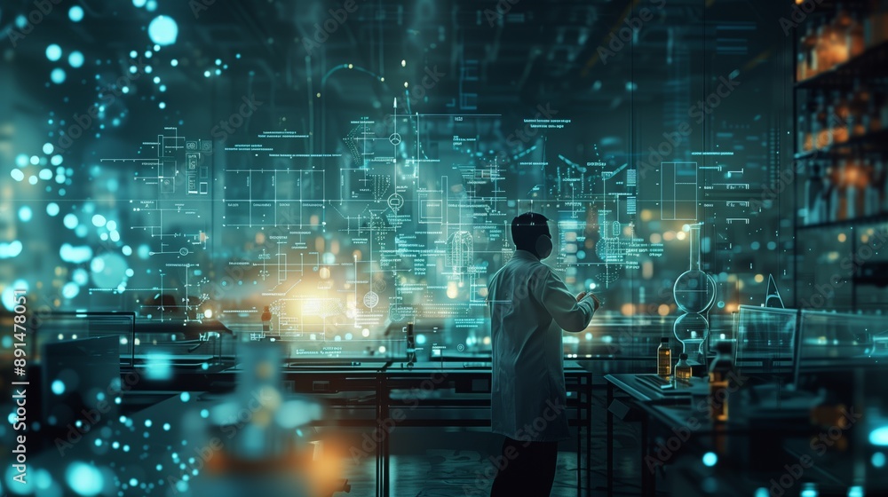 Poster scientist working on data in a laboratory
