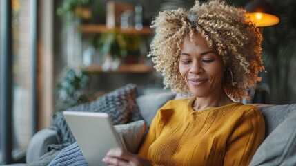 Middle-Aged Woman Relaxing with Tablet