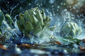 Obraz premium artistic artichoke splashing water