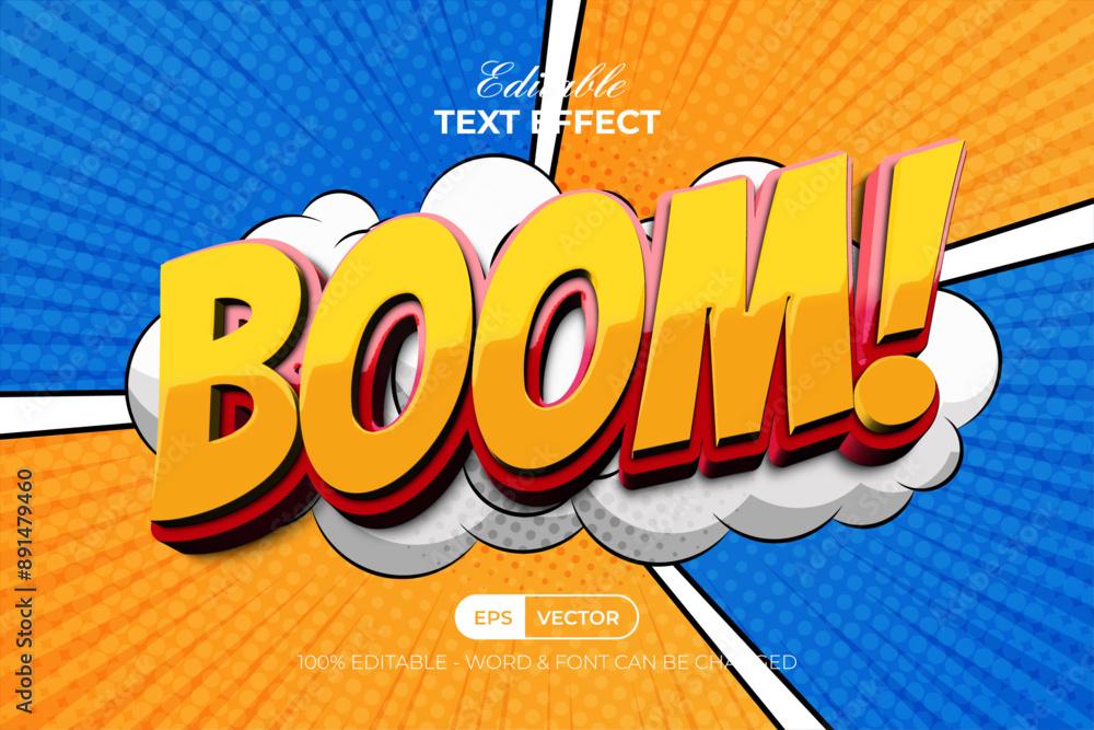 Poster boom comic text effect shiny style. editable text effect.
