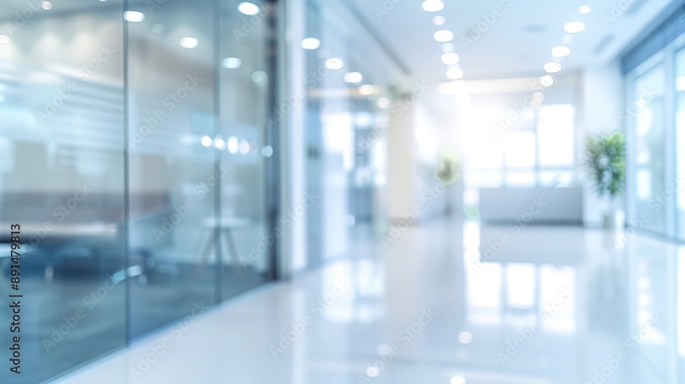 Poster blurred image of office building view inside the blurred background to the reception hall. modern, l