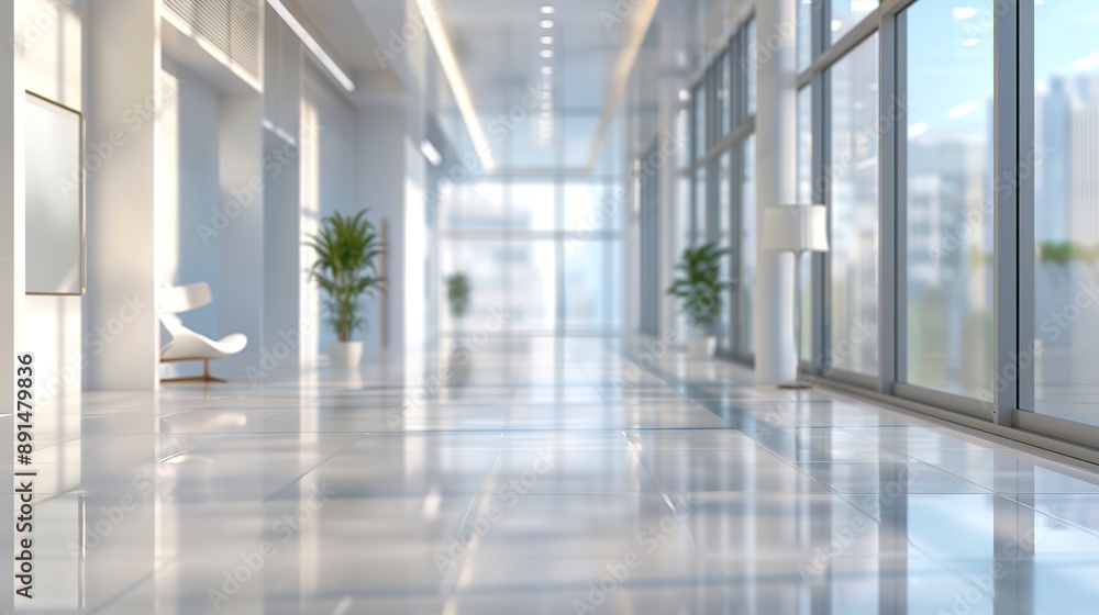 Poster blurred image of office building view inside the blurred background to the reception hall. modern, l