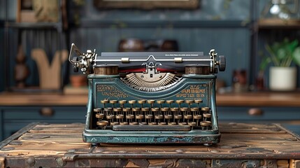 Entrepreneur typing a business proposal on a modern laptop while an antique typewriter serves as a decorative piece, blending the old with the new in the workspace realistic photo, high resolution ,