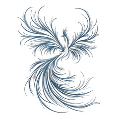 A blue phoenix with intricate feathered wings and tail