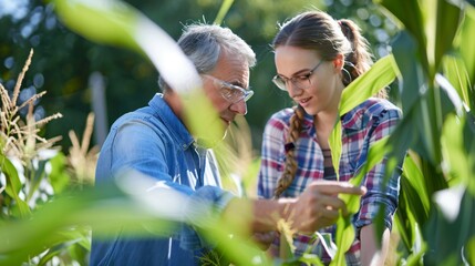 Scientists conducting agricultural research on ears of corn to improve crop yields and resilience