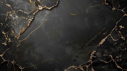 Fototapeta premium Luxurious black marble surface with gold detailing around the edges and a clear central space for visuals or text, perfect for elegant presentations.