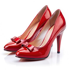 Fototapeta premium Stylish red high-heeled shoes, the perfect accessory for any evening
