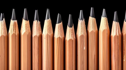 row of pencils on black background 