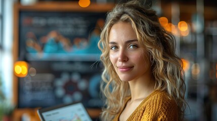 Businesswoman presenting data on a digital whiteboard while an old chalkboard stands in the background, merging traditional and modern methods of presenting information realistic photo, high